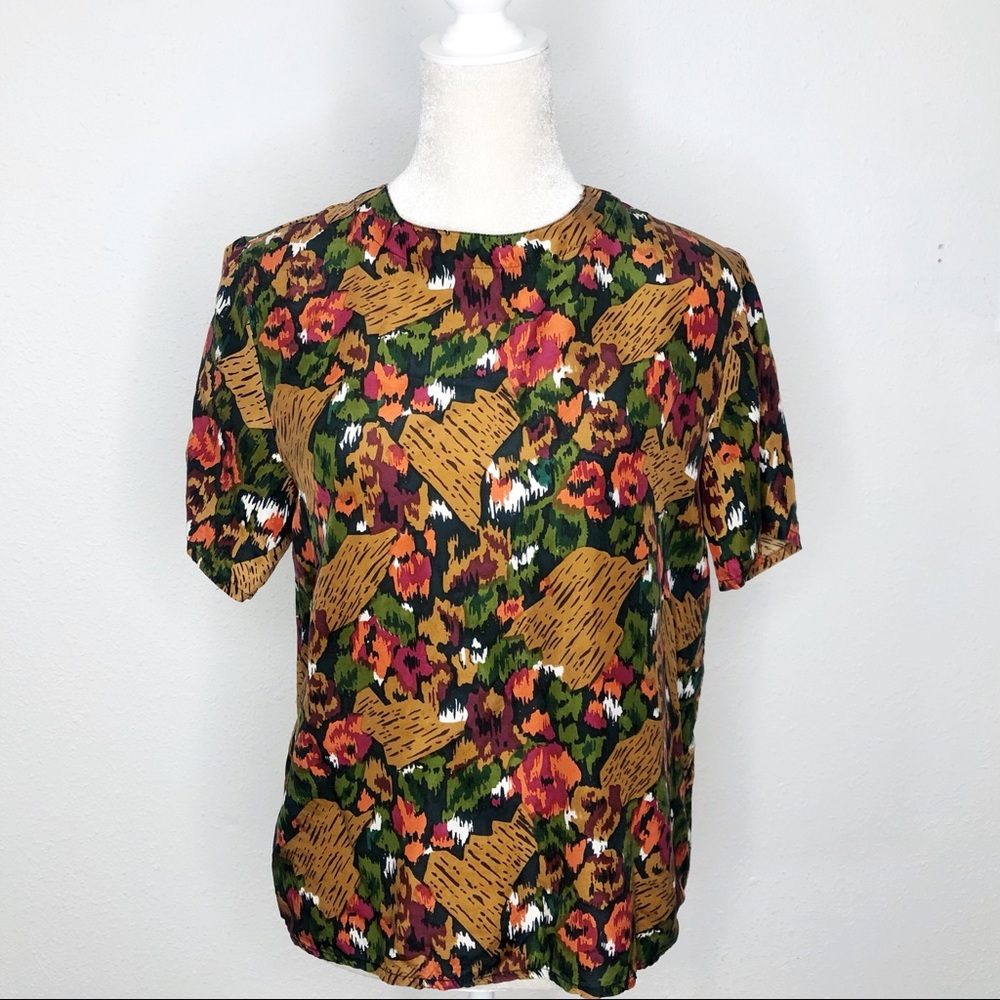 90s Vintage Maximillist Silk Blouse Fall Colors S
